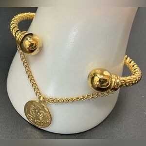GOLD TONE FLORAL COIN CHAIN BANGLE BRACELET